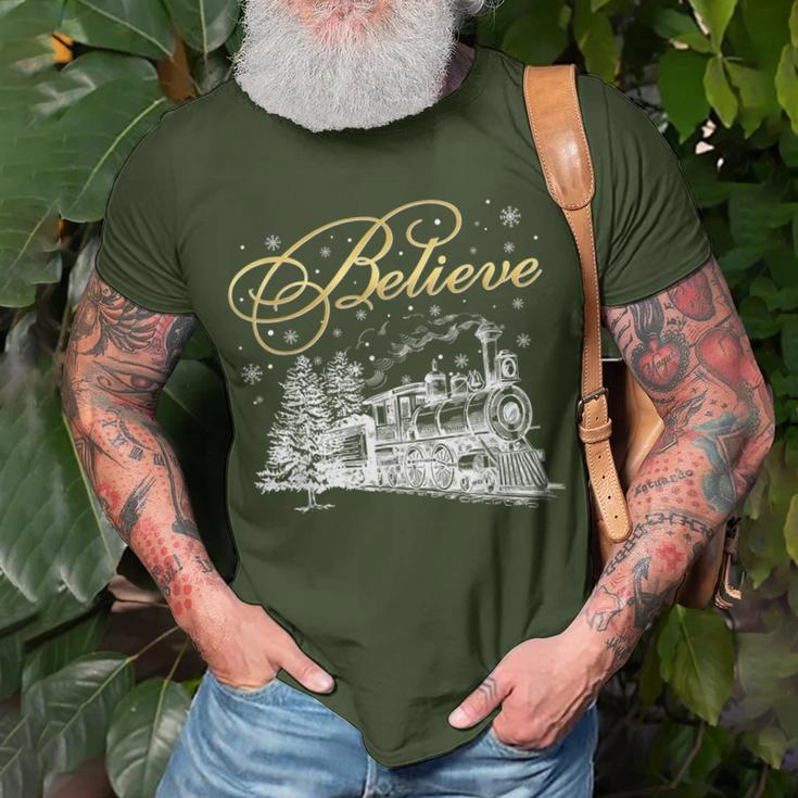 Believe Christmas North Pole Polar Express All Abroad Family T-Shirt Gifts for Old Men