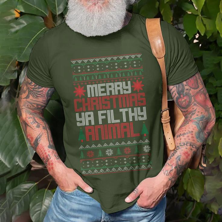 Christmas Merry Xmas Ya Filthy Animal Meme Lol Ugly Xmas T-Shirt Gifts for Old Men