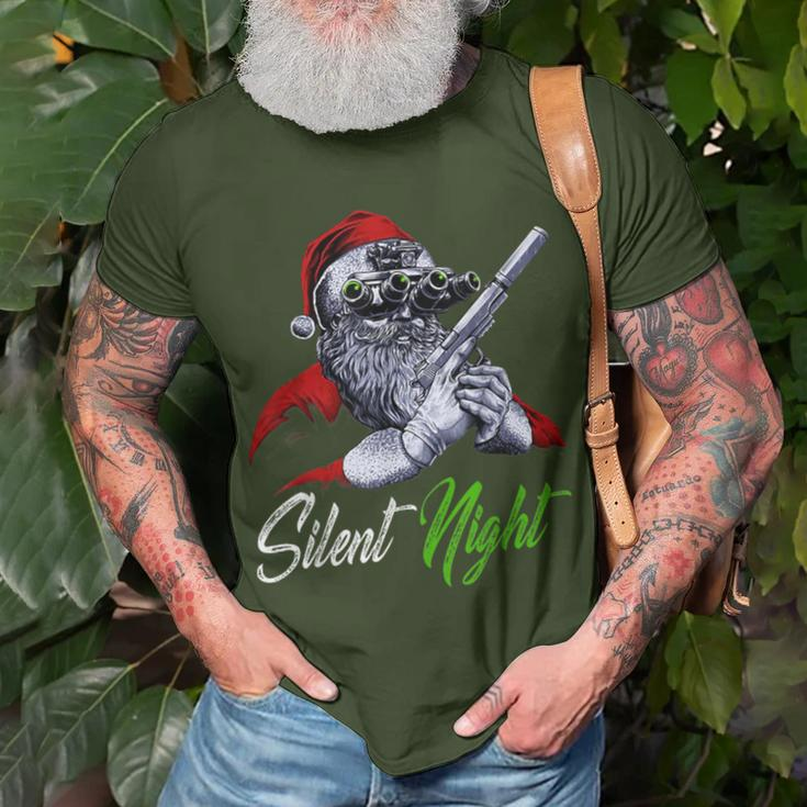 Christmas Santa Claus Guns Silent Night Santa T-Shirt Gifts for Old Men