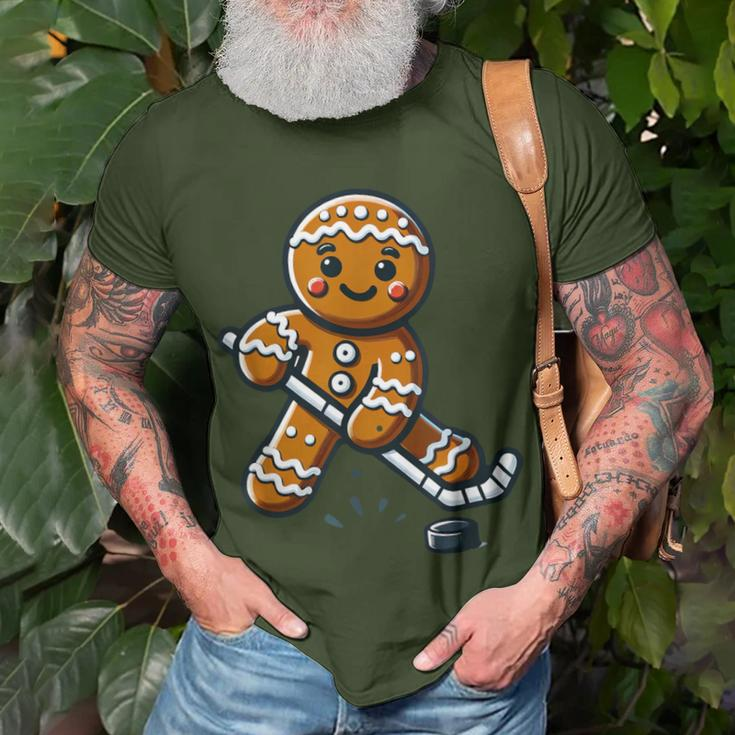 Cute Gingerbread Man Hockey Player Hockey Christmas Kid Boys T-Shirt Gifts for Old Men