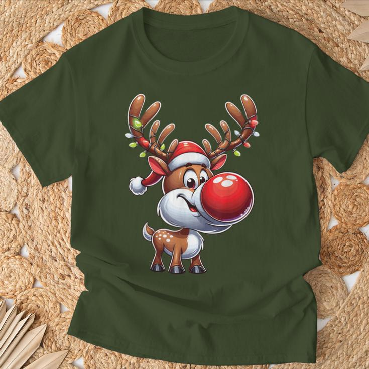 Festliches Rentier mit Leuchtender Nase Weihnachts-T-Shirt, Beleuchtetes Motiv Geschenke für alte Männer