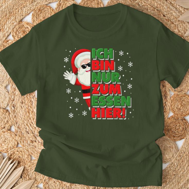 Christmas Ich Bin Nur Zum Essen Hier Santa Black T-Shirt Geschenke für alte Männer