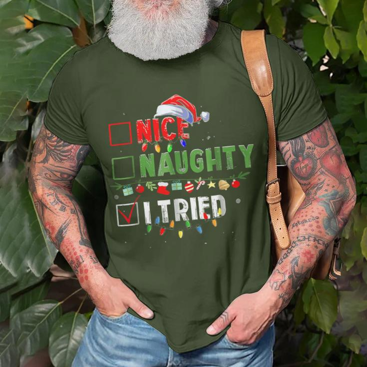 Christmas Nice Naughty I Tried Holiday Xmas 2023 T-Shirt Gifts for Old Men