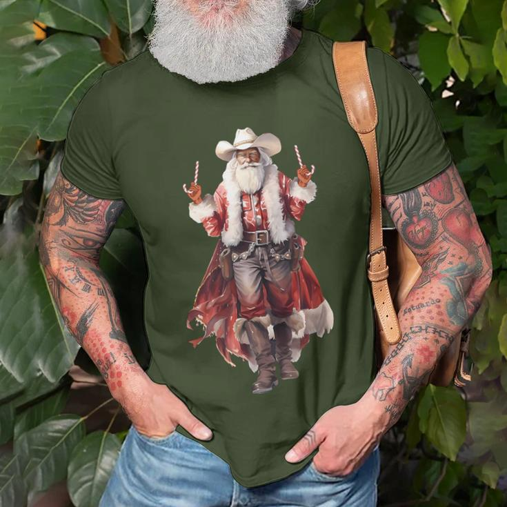 Christmas Western Cowboy Santa Claus And Candy Cane T-Shirt Gifts for Old Men