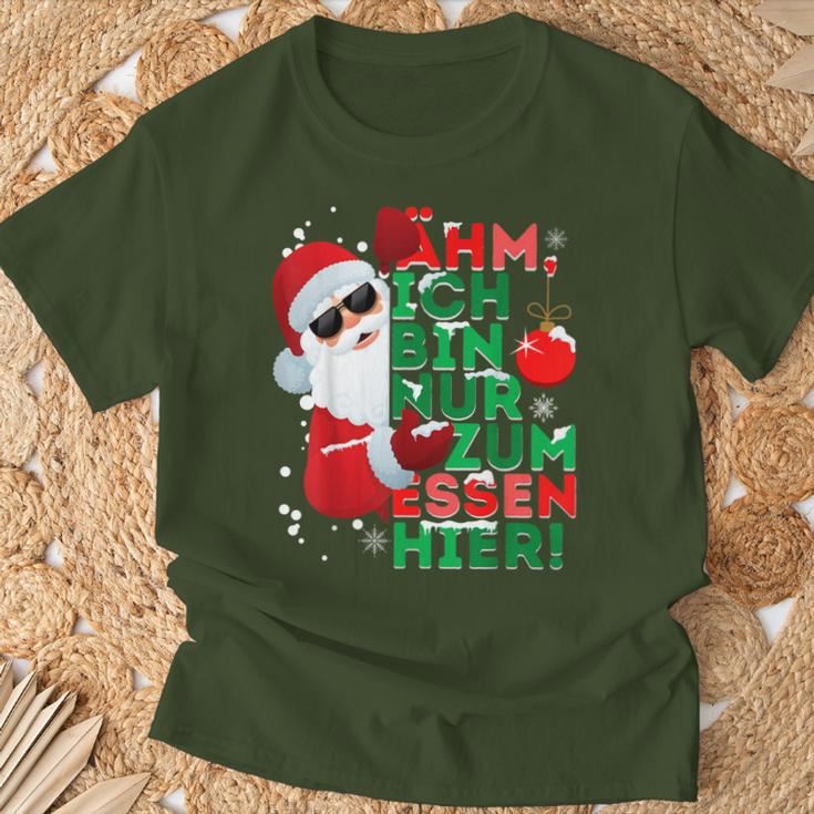 Ich Bin Nur Zum Essen Hier T-Shirt, Santa Claus Motiv für Frohe Weihnachten Geschenke für alte Männer