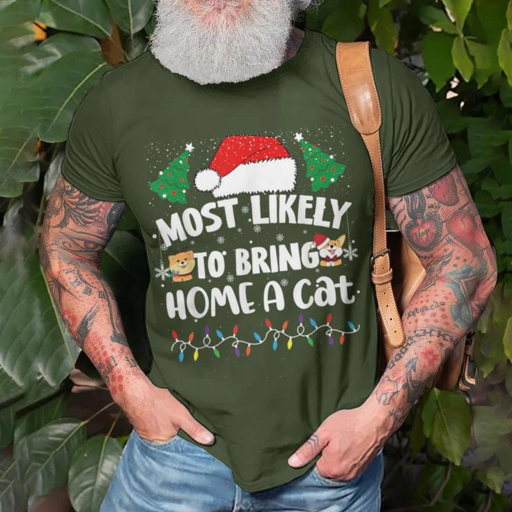 Most Likely To Bring Home A Cat Christmas Family Matching T-Shirt Gifts for Old Men