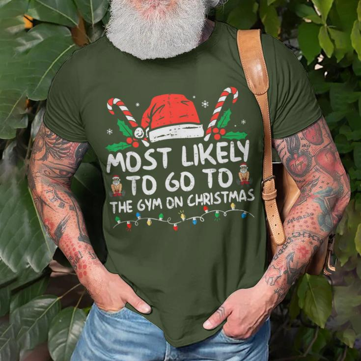 Most Likely To Go To The Gym On Christmas Family Pajamas T-Shirt Gifts for Old Men