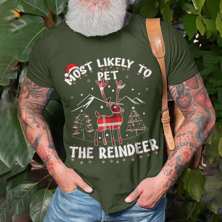 Most Likely To Pet The Reindeer Christmas Party Pajama T-Shirt Gifts for Old Men