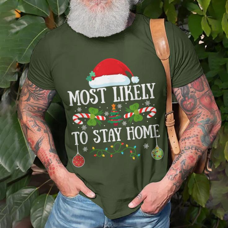 Most Likely To Stay Home Santa Hat Christmas Matching Family T-Shirt Gifts for Old Men