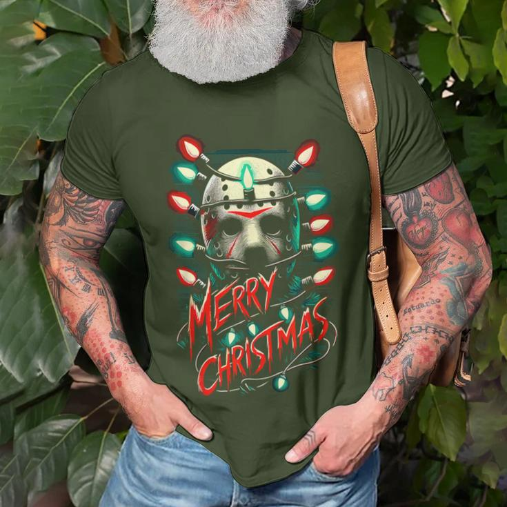 Merry Christmas Festive Slasher Candy Cane Menace T-Shirt Gifts for Old Men