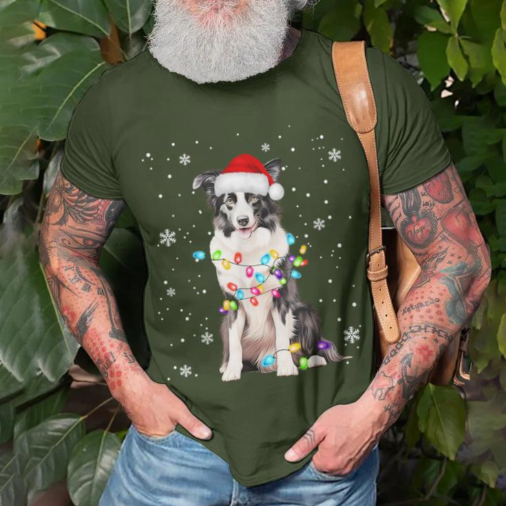 Santa Border Collie Christmas Tree Light Pajama Dog X-Mas T-Shirt Gifts for Old Men