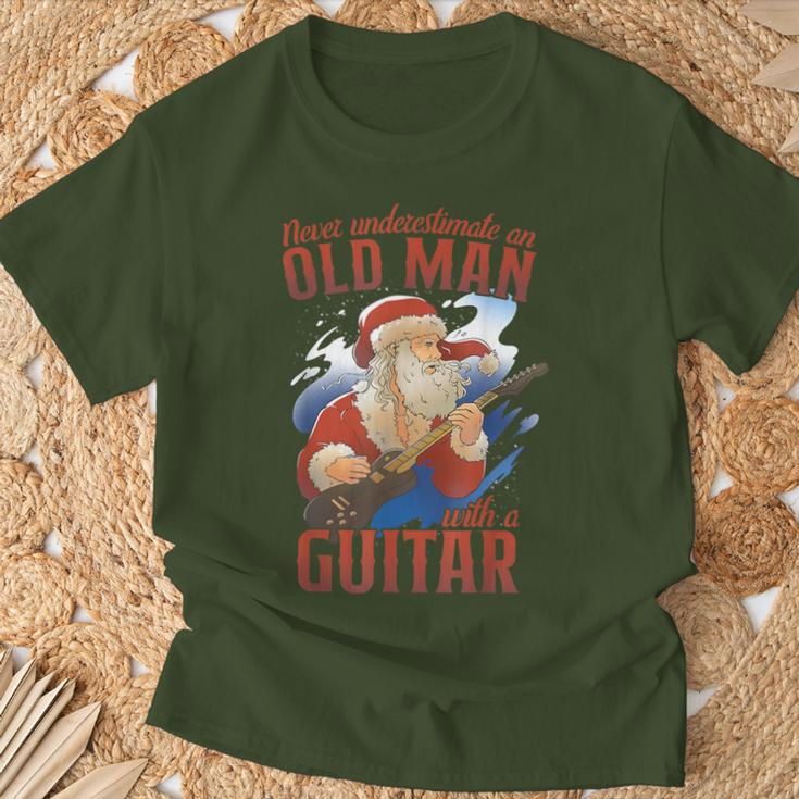 Never Underestimate An Old Man With A Guitar Santa T-Shirt Gifts for Old Men