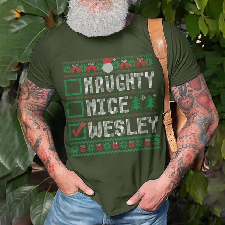 Wesley Family Name Xmas Naughty Nice Wesley Christmas List T-Shirt Gifts for Old Men