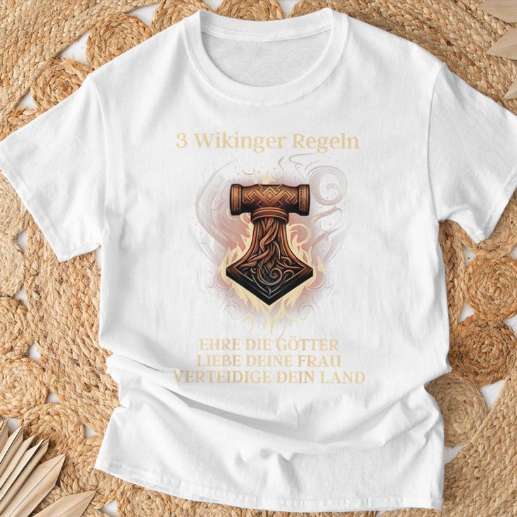 3 Wikinger Regeln Ehre Die Götter Liebe Deine Frau T-Shirt Geschenke für alte Männer