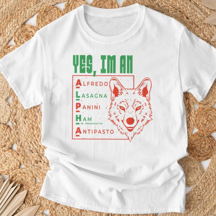Alpha Wolf Italian Essen Ja Ich Bin Ein Alfredo Lasagna Panini T-Shirt Geschenke für alte Männer