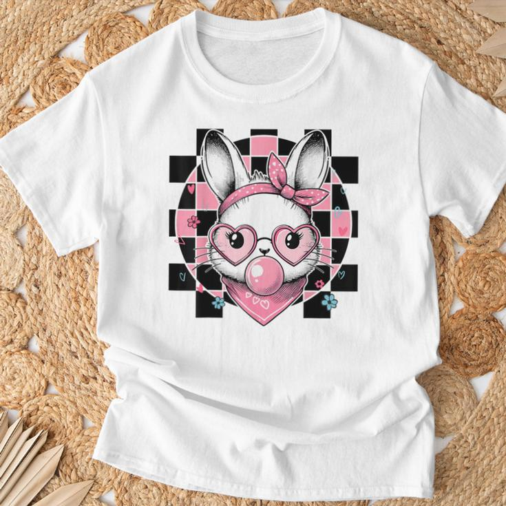 Bunny Face Bubblegum Glasses Bandana Easter Day Girls Children T-Shirt Gifts for Old Men