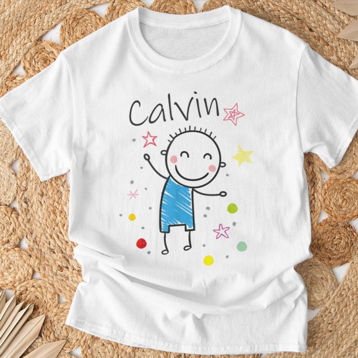 Cartoon Charakter T-Shirt für Kinder, Calvin Design mit Sternen & Glitzer Geschenke für alte Männer