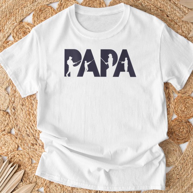 Damen Fisherman Papa Fisher Dad Angelnater Geschenk Mit-Ausschnitt T-Shirt Geschenke für alte Männer