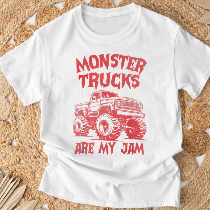 Distressed Monster Trucks Are My Jam Race Day Red Vintage T-Shirt Gifts for Old Men