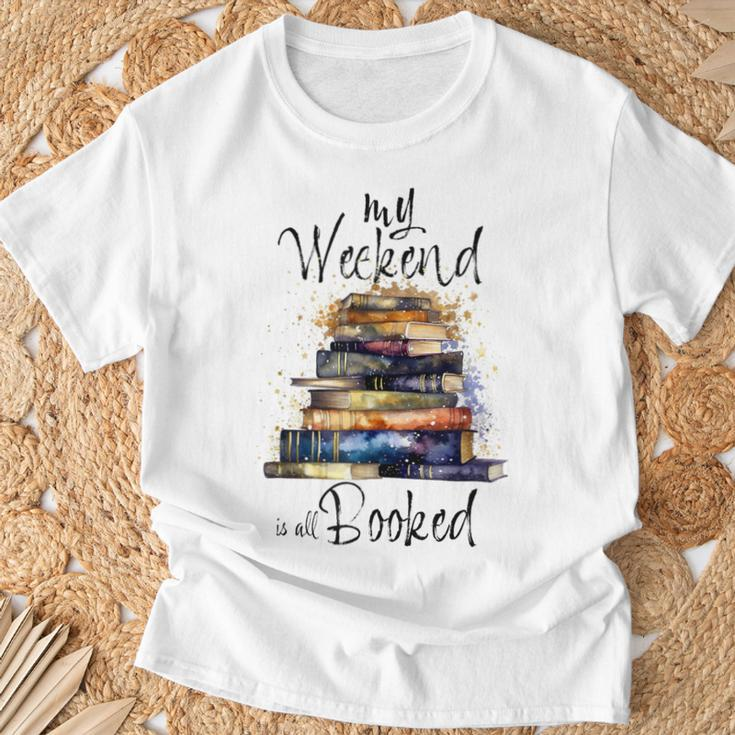 Distressed Quote My Weekend Is All Booked Reading Books T-Shirt Gifts for Old Men