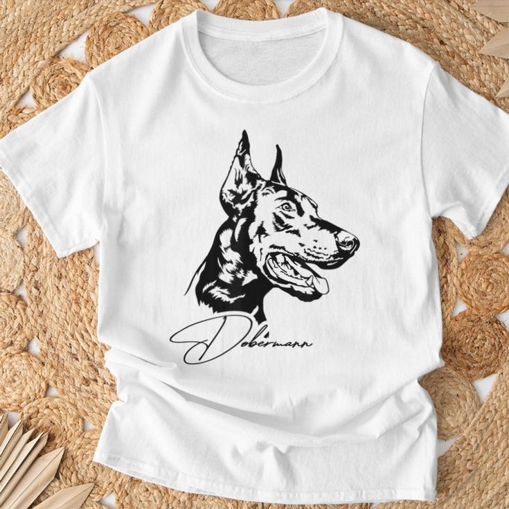 Dobermann Portrait Dog Portrait Dobie Dog White T-Shirt Geschenke für alte Männer