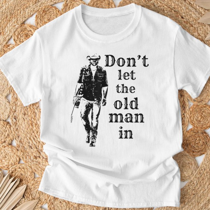 Don't Let The Old Man In Vintage Man Walking With A Guitar T-Shirt Gifts for Old Men