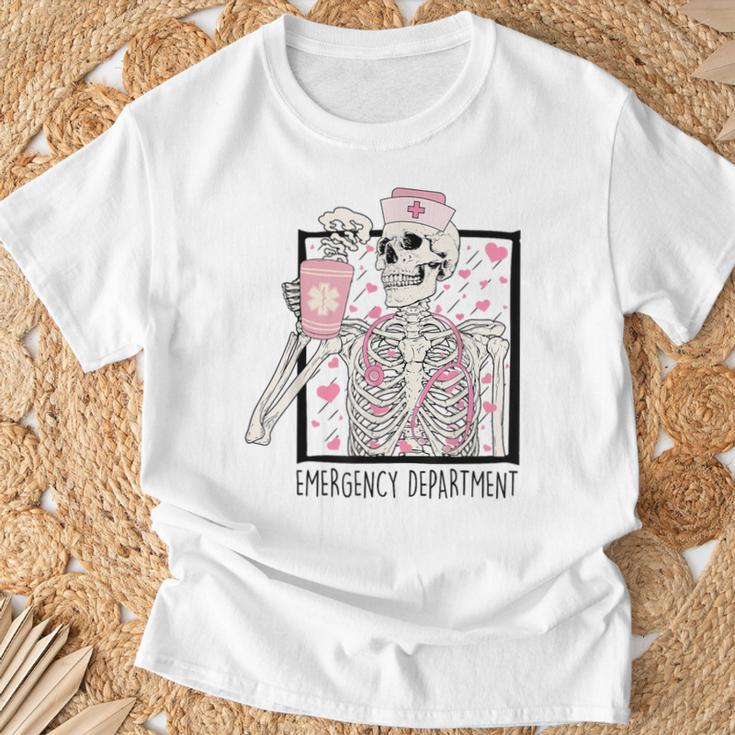 Emergency Department Valentines Day Skeleton Drinking Coffee T-Shirt Gifts for Old Men