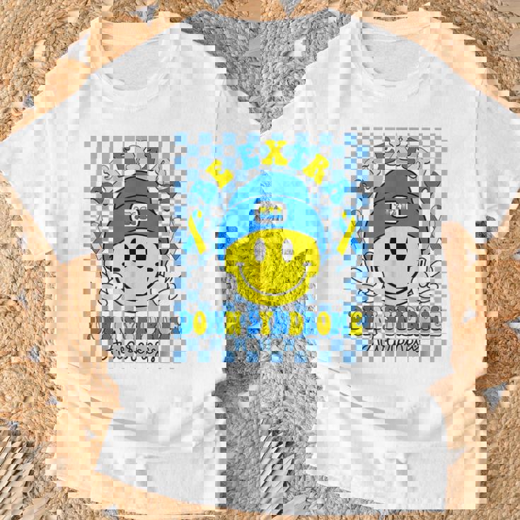 Be Extra Yellow And Blue Smile Face Down Syndrome Awareness T-Shirt Gifts for Old Men