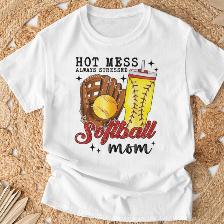 Hot Mess Always Stressed Softball Mom T-Shirt Gifts for Old Men