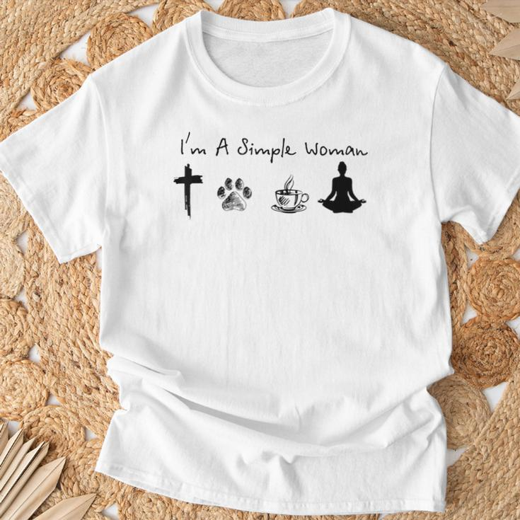 Ich Bin Eine Einfache Frau Jesus Hund Kaffee Yoga T-Shirt Geschenke für alte Männer
