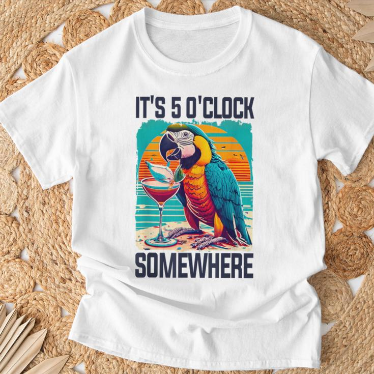 It's 5 O'clock Somewhere Drinking Parrot Cocktail Summer T-Shirt Gifts for Old Men