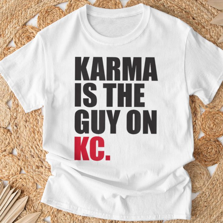 Karma Is The Guy On Kc White Kansas City Football T-Shirt Gifts for Old Men