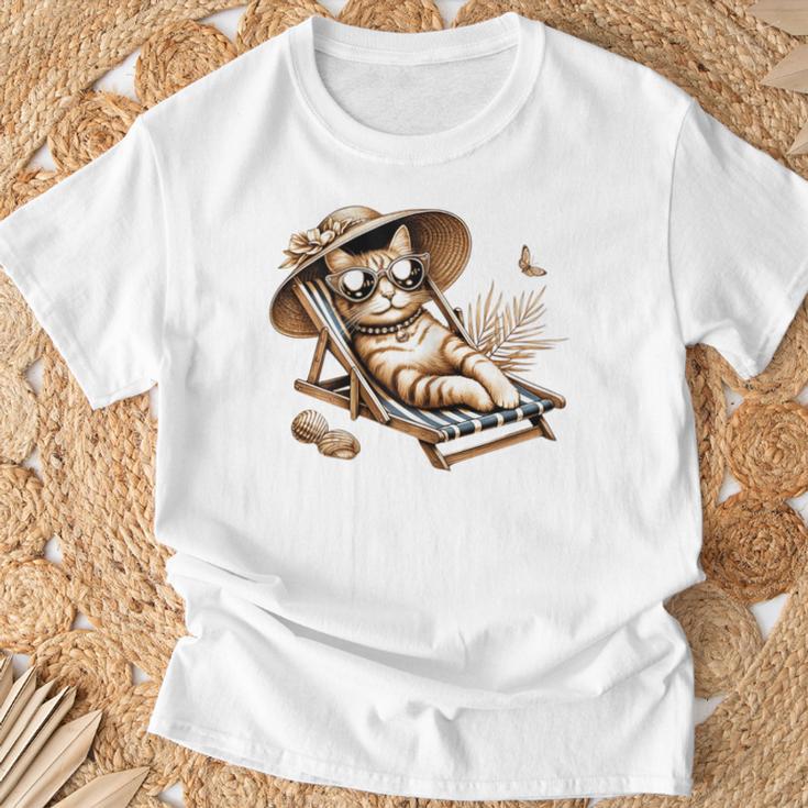 Katze Am Strand Haustier Für Katzenliebhaber T-Shirt Geschenke für alte Männer