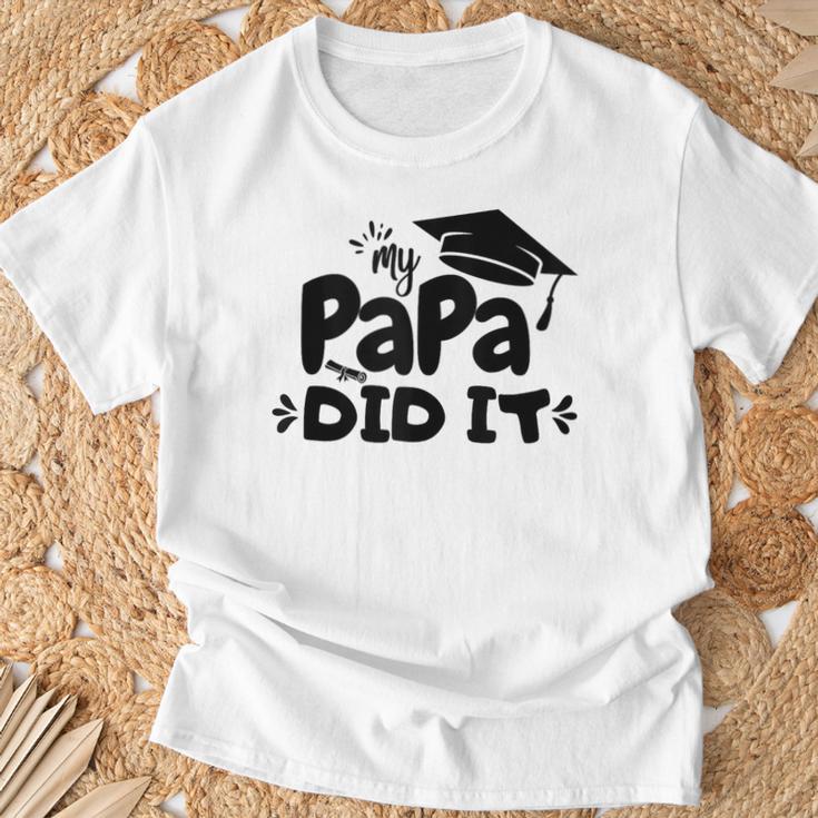 Kinder Mein Papa Hat Es Geschafft Abschlussfeier Stolze T-Shirt Geschenke für alte Männer