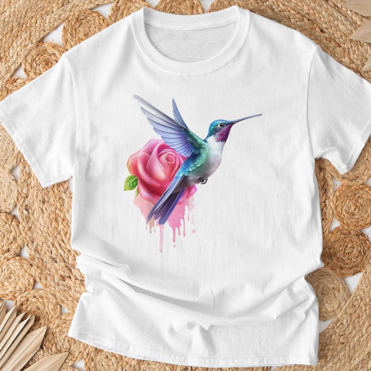 Kolibri-Kunst Rose Tier Bunte Grafik Kolibri T-Shirt Geschenke für alte Männer