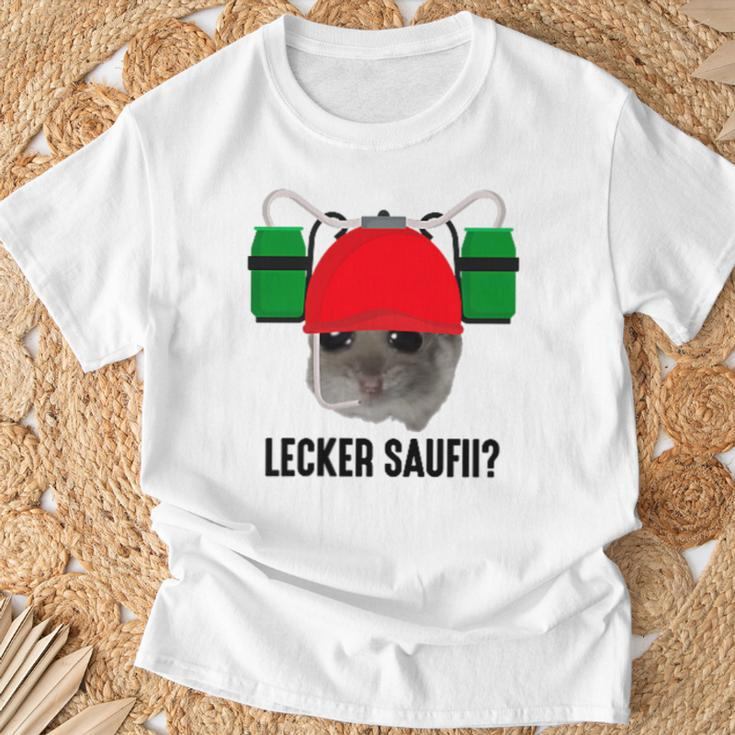 Lecker Saufii Bierchen X Sad Hamster Meme Bier Bierhelm T-Shirt Geschenke für alte Männer