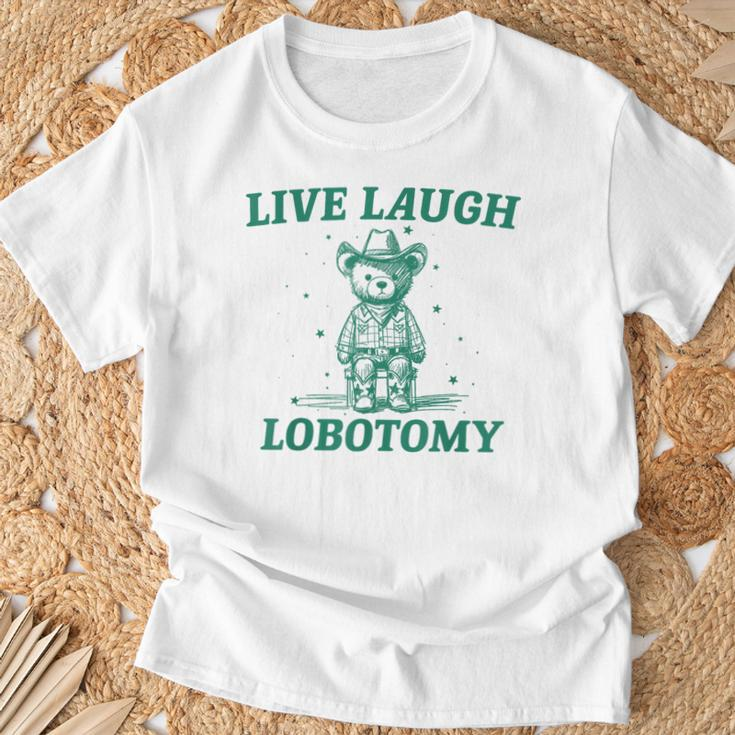 Live Laugh Lobotomy Retro Cartoon Bear Meme T-Shirt Gifts for Old Men
