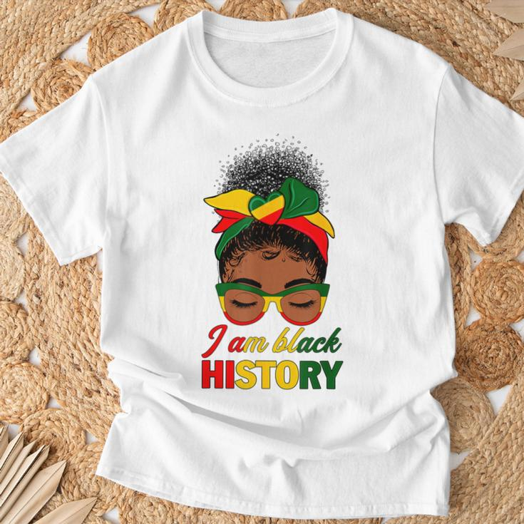 Messy Bun Hair I Am Black History African American Women T-Shirt Gifts for Old Men