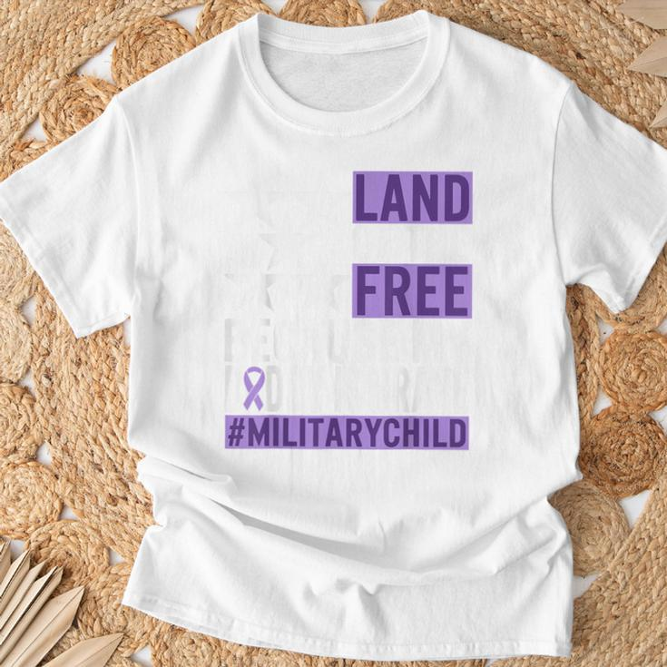 Military Child Month Purple Up Land Of The Free Daddy Brave T-Shirt Gifts for Old Men