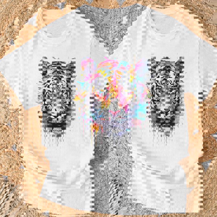 Obra De Arte De Tigre Colorido Animal Arte Tigre Camiseta unisex Regalos para ancianos