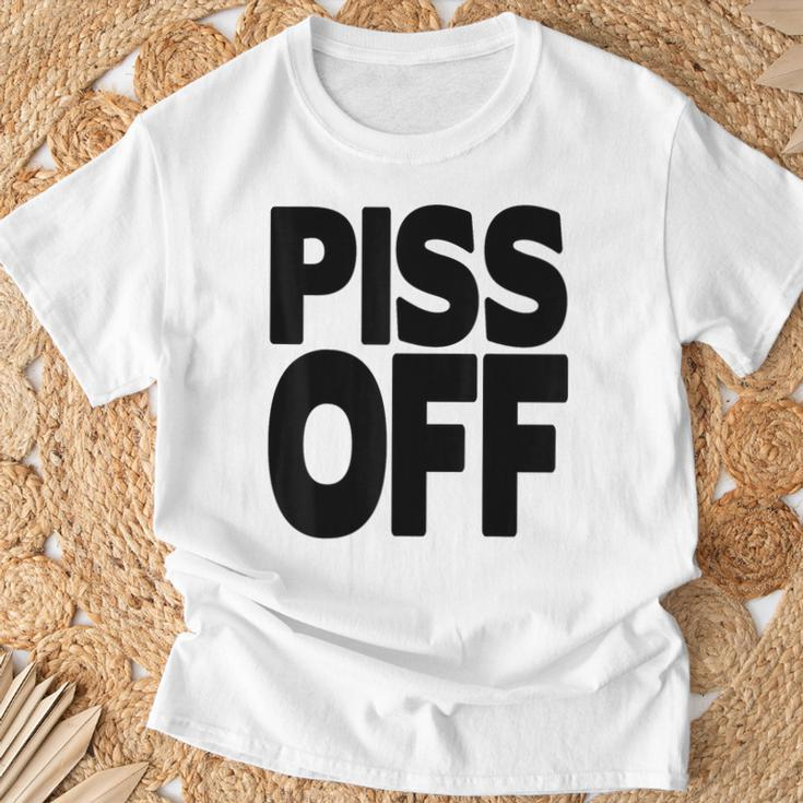 Piss Off Graphic Go Away Yeah Right Black Letters T-Shirt Gifts for Old Men