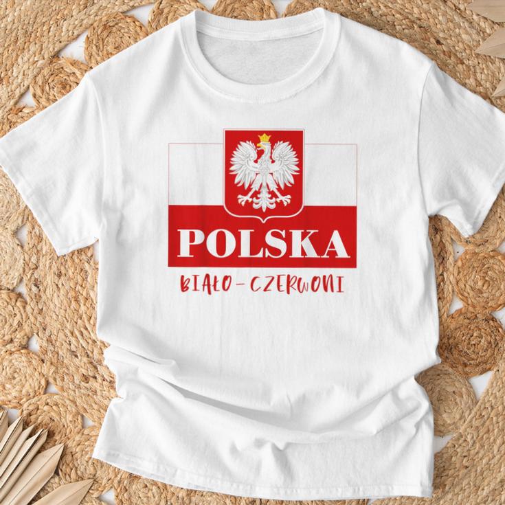 Polska Bialo-Czerwoni Polnische Flagge Polnisches Emblem Weißer Adler T-Shirt Geschenke für alte Männer