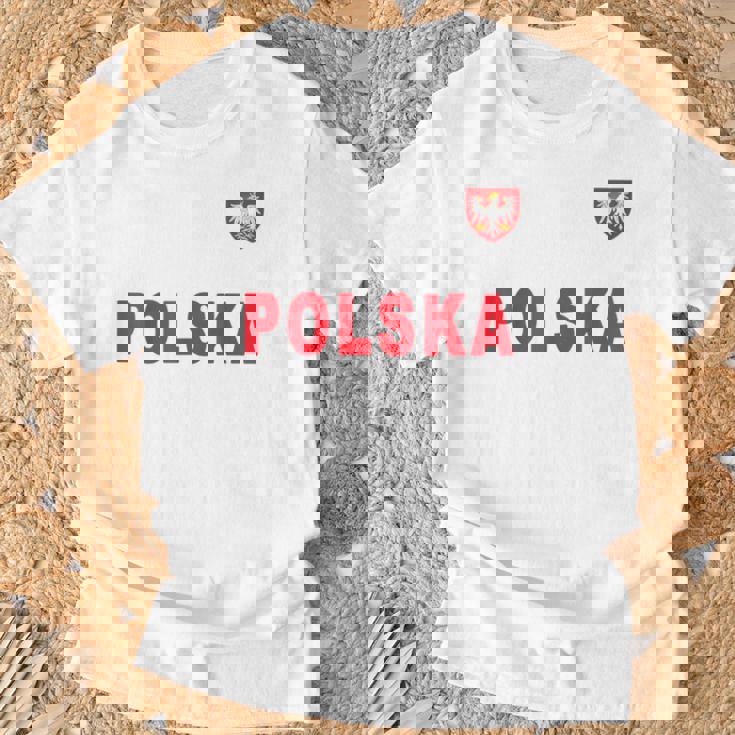 Polska De Texto Rojo Nacional Polaco Camiseta unisex Regalos para ancianos