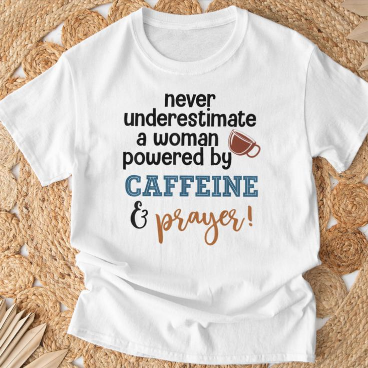 Powered By Caffeine & Prayer T-Shirt Gifts for Old Men