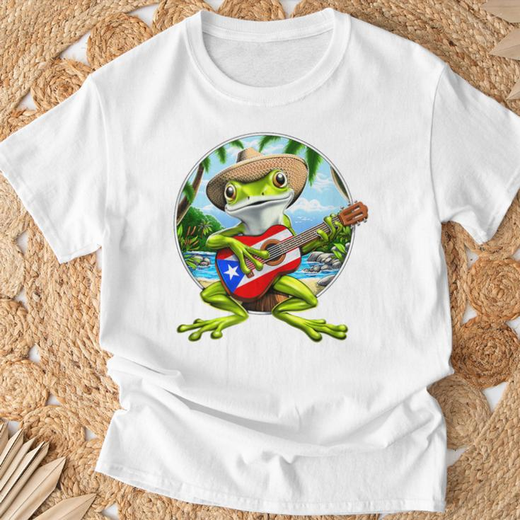 Puerto Rico Coqui Frog Playing Guitar Taino Boricua T-Shirt Gifts for Old Men