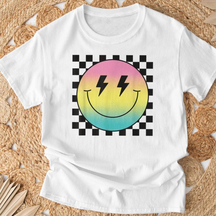 Rainbow Smile Face Cute Checkered Smiling Happy Face T-Shirt Gifts for Old Men