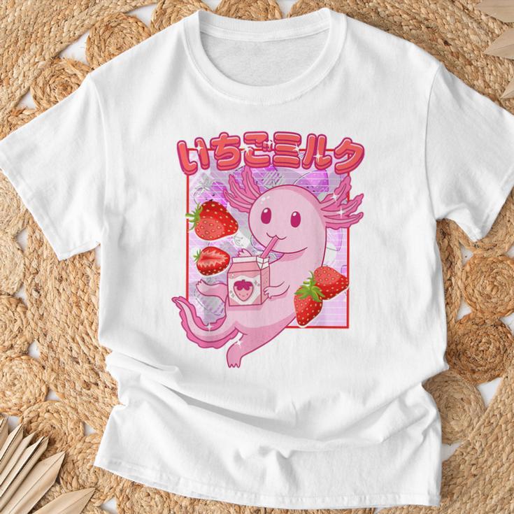 Retro Strawberry Milk Anime Kawaii Axolotl Strawberry Milk Pink T-Shirt Geschenke für alte Männer