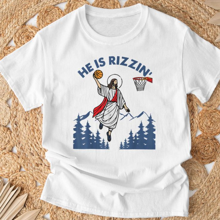 He Is Rizzin Jesus Basketball Easter Religious T-Shirt Gifts for Old Men
