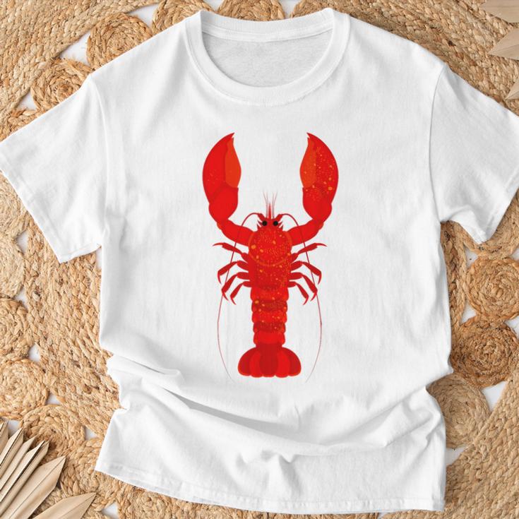 Rotes Hummer-Design Herren T-Shirt in Weiß, Lustiges Meeresfrüchte Tee Geschenke für alte Männer