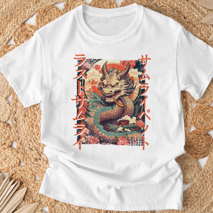 Rückenprint Samurai-Drachenkrieger Japanischer Ninja Kawaii T-Shirt Geschenke für alte Männer